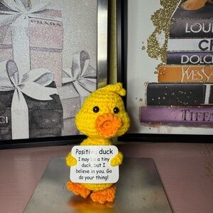 Yellow Crocheted Duck with Positive Message